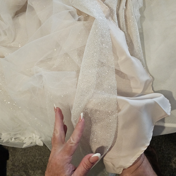 Elegant White Lace And Cream Wedding Dress - Picture 10 of 11